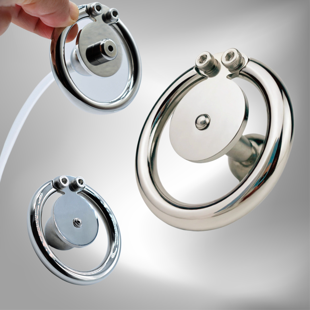 Flat Disc Inverted Chastity Cage with Steel Ball and Urethral Plug - InvertedChastity