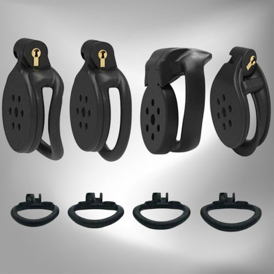 Super Small Flat Resin Chastity Cage 4 Penis Rings