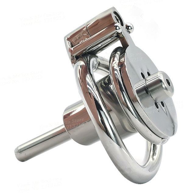 Inverted Chastity Cage with Removable Urethral Plug - Negative Cock Cage in Stainless Steel