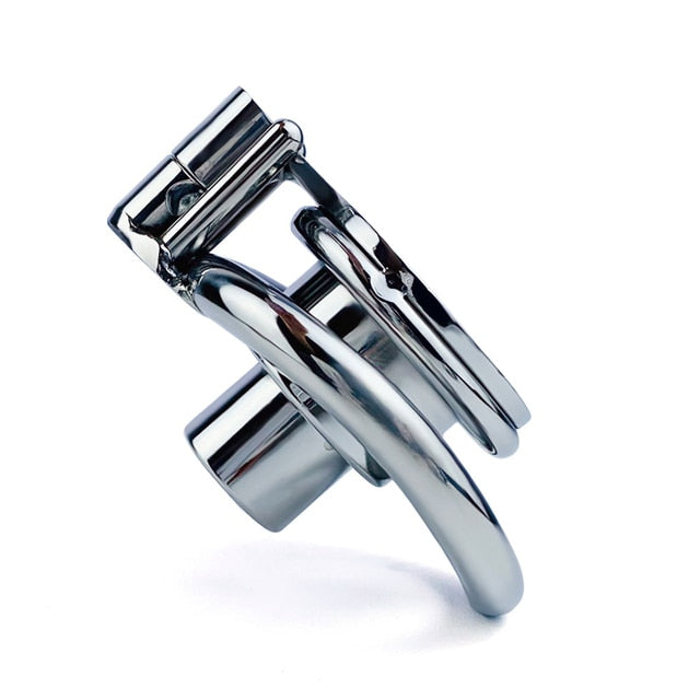 Inverted Chastity Cage with Removable Urethral Plug - Negative Cock Cage in Stainless Steel