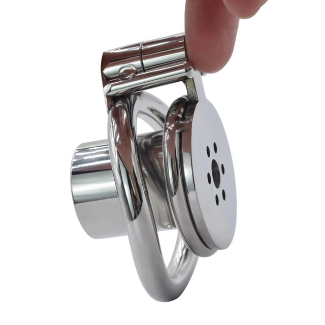 Inverted Chastity Cage with Removable Urethral Plug - Negative Cock Cage in Stainless Steel