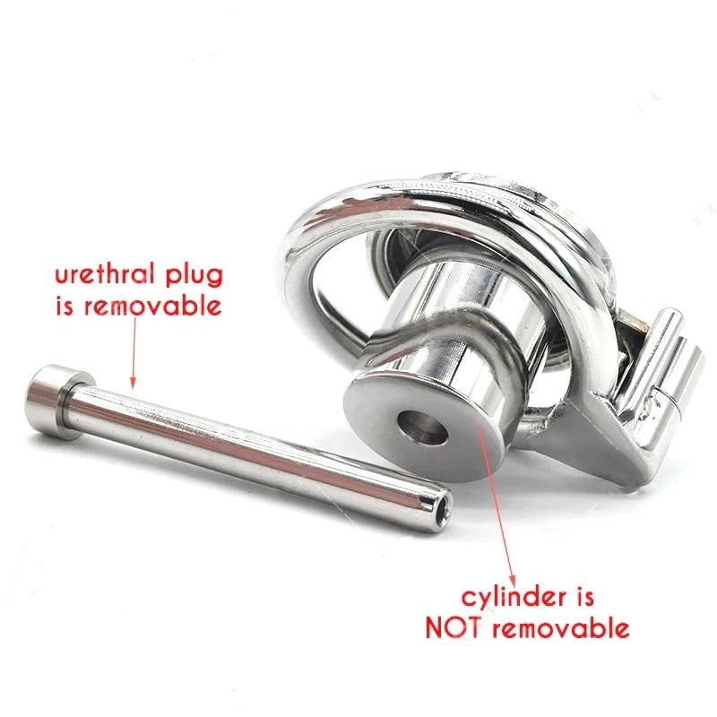 Inverted Chastity Cage with Removable Urethral Plug - Negative Cock Cage in Stainless Steel