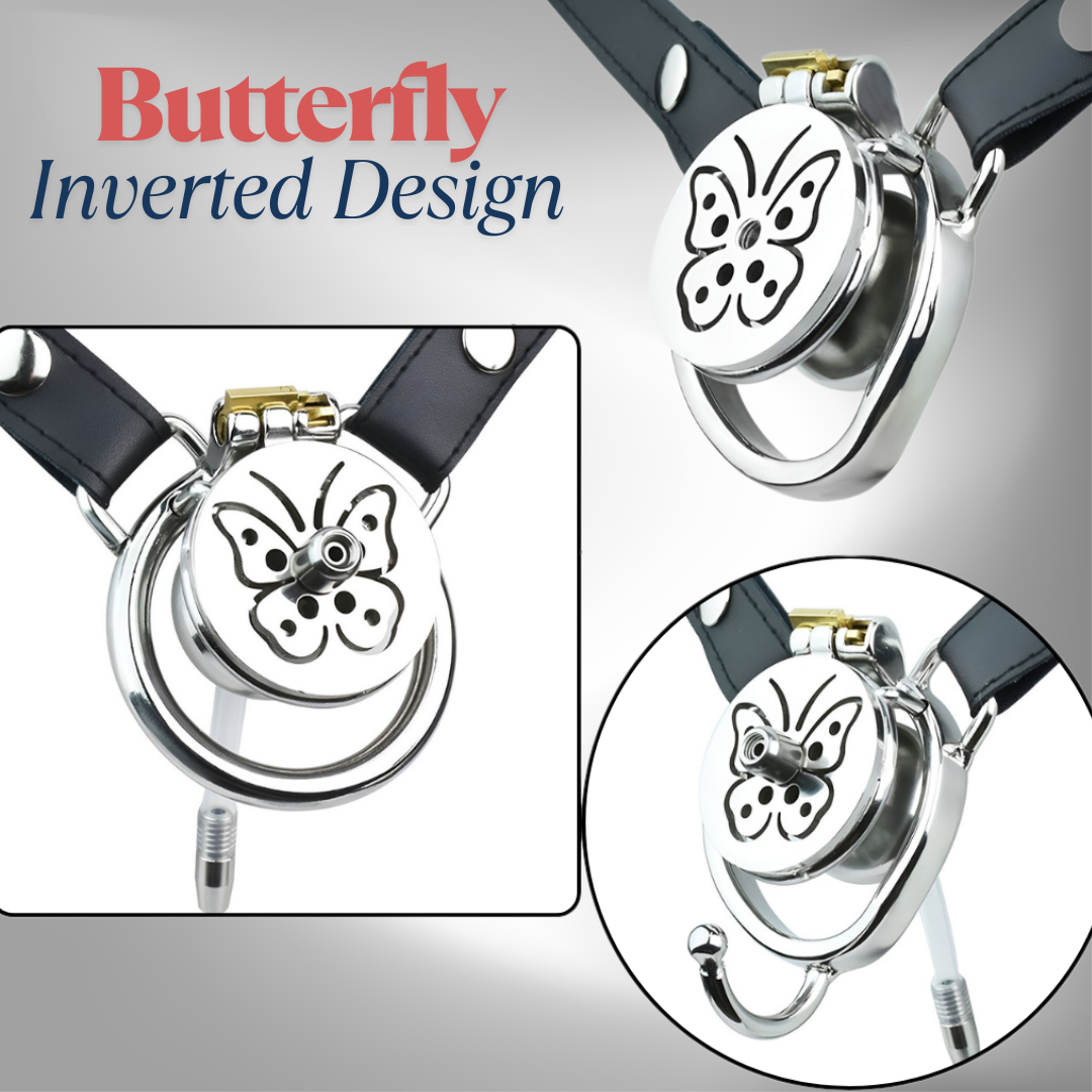 2024 NEW Butterfly Inverted Chastity Cage with Removable Soft Catheter Negative Cock Cage