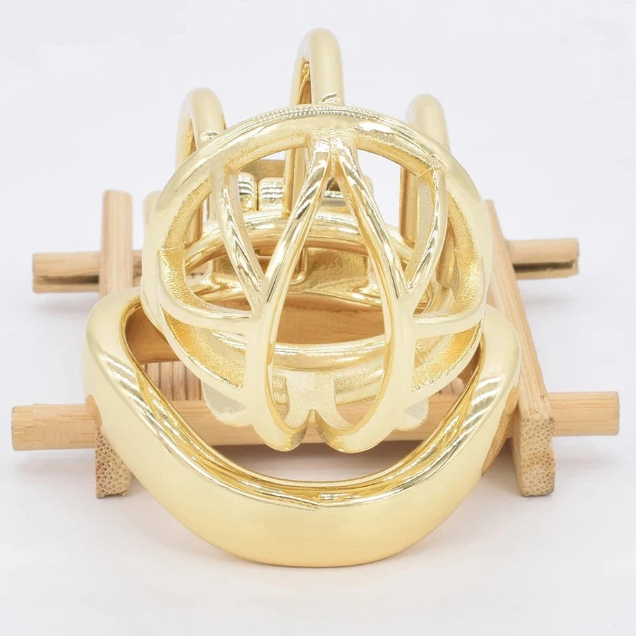 Curved Metal Gold Chastity Cage For Men Golden Cock Cage BDSM Chastity Device