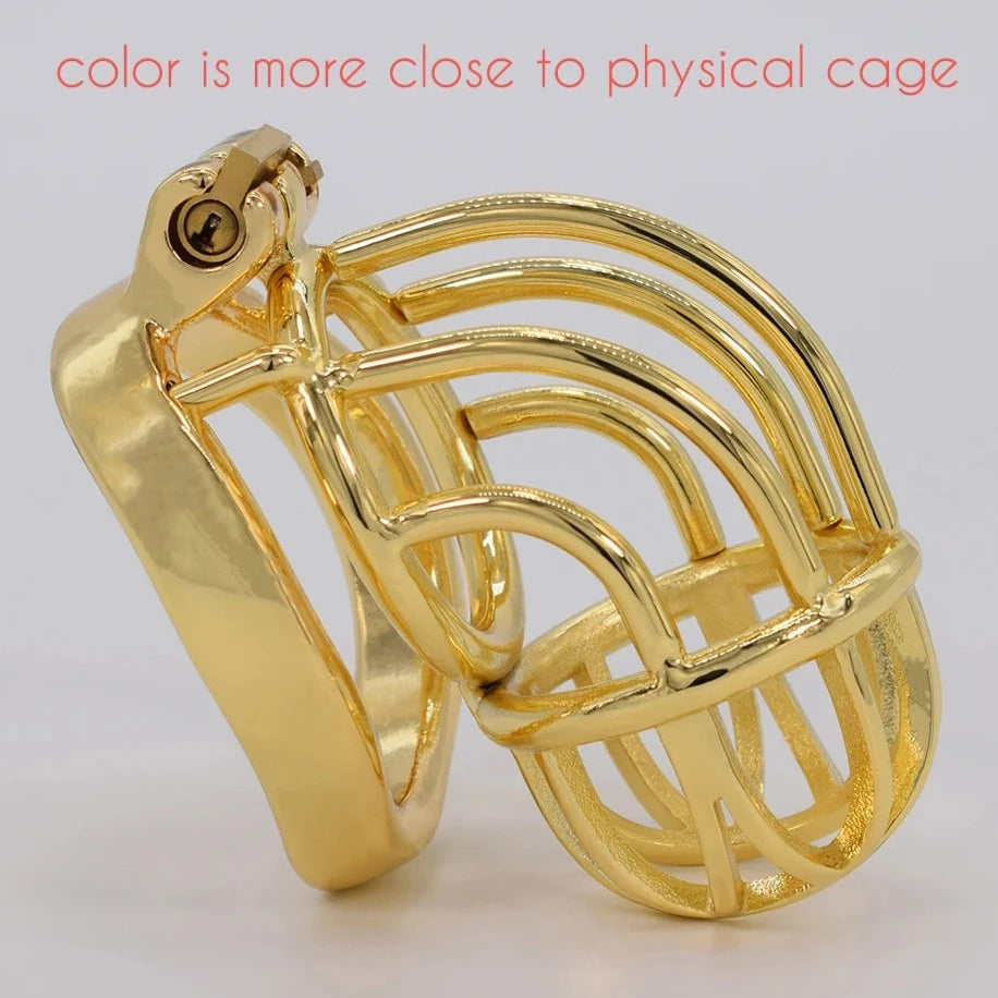 Curved Metal Gold Chastity Cage For Men Golden Cock Cage BDSM Chastity Device
