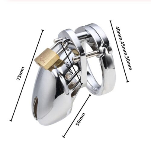 Male Chastity Device - Stainless Steel Chrome Plated Metal Cock Cage with Lock