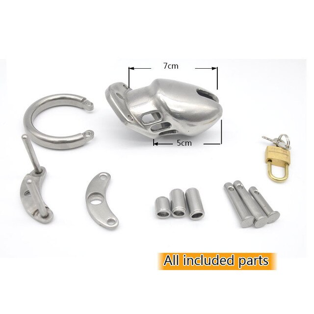 Male Chastity Device - Stainless Steel Chrome Plated Metal Cock Cage with Lock