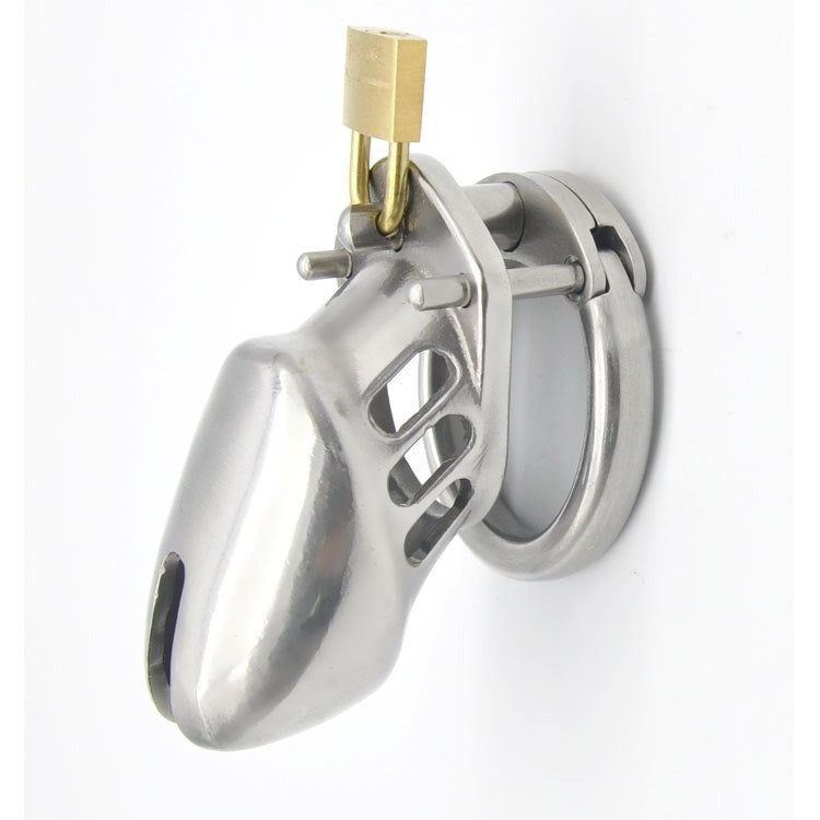 Male Chastity Device - Stainless Steel Chrome Plated Metal Cock Cage with Lock