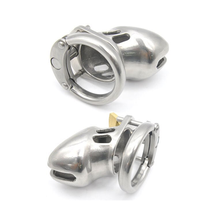 Male Chastity Device - Stainless Steel Chrome Plated Metal Cock Cage with Lock