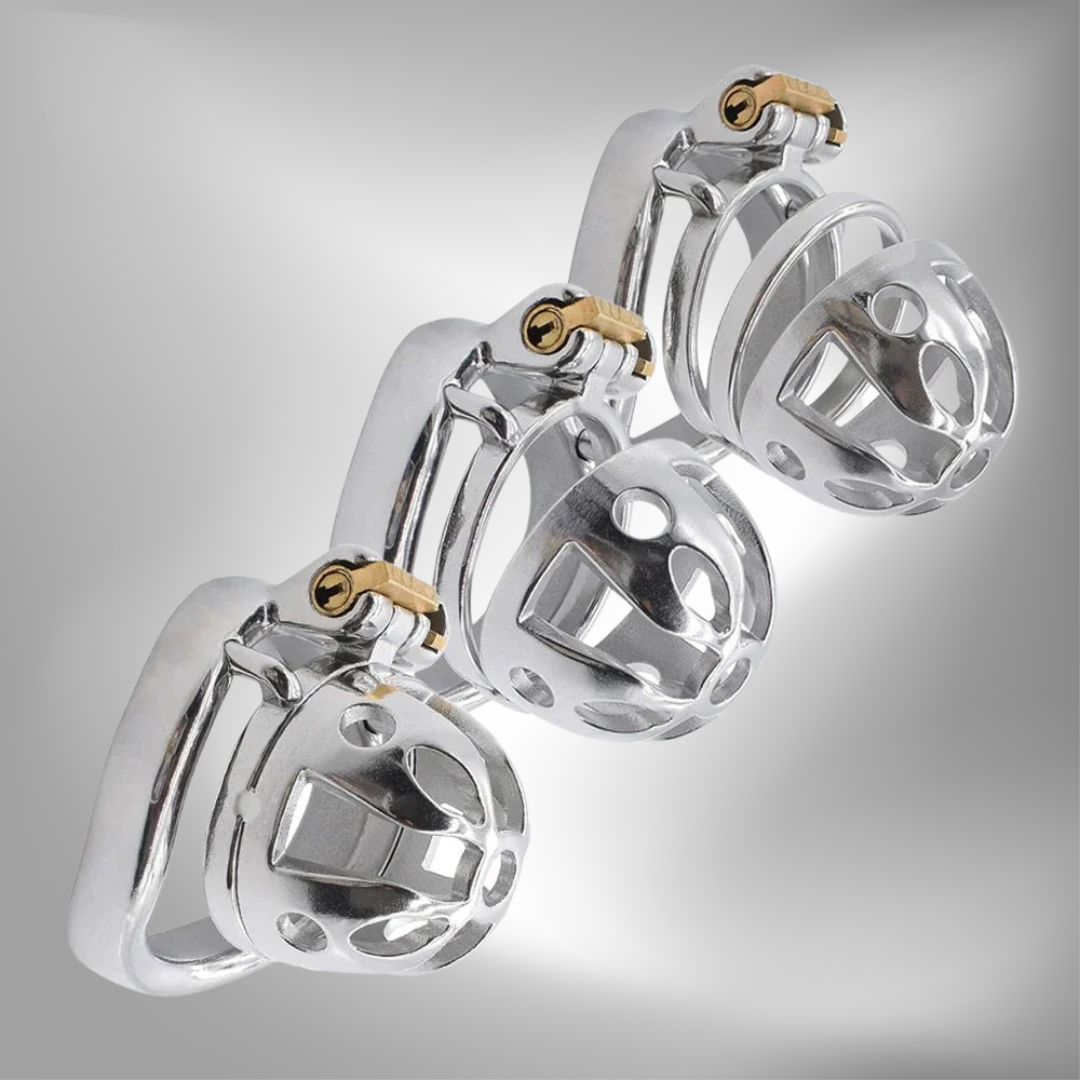 Metal Chastity Cage For Men in 3 Sizes with Adjustable PU Strap