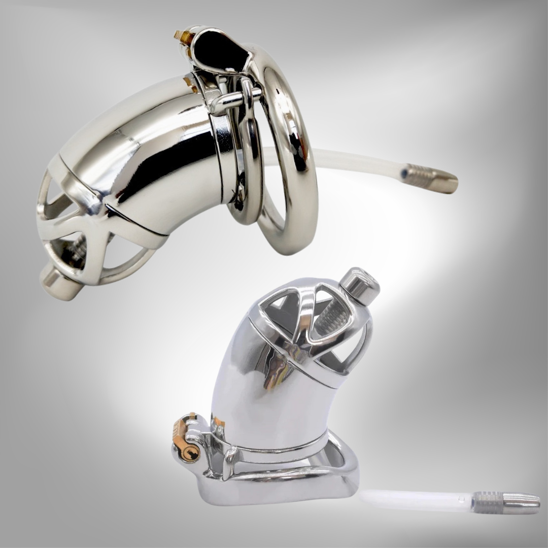 Metal Chastity Cage with Silicone Catheter Urethral Cock Cage For Men