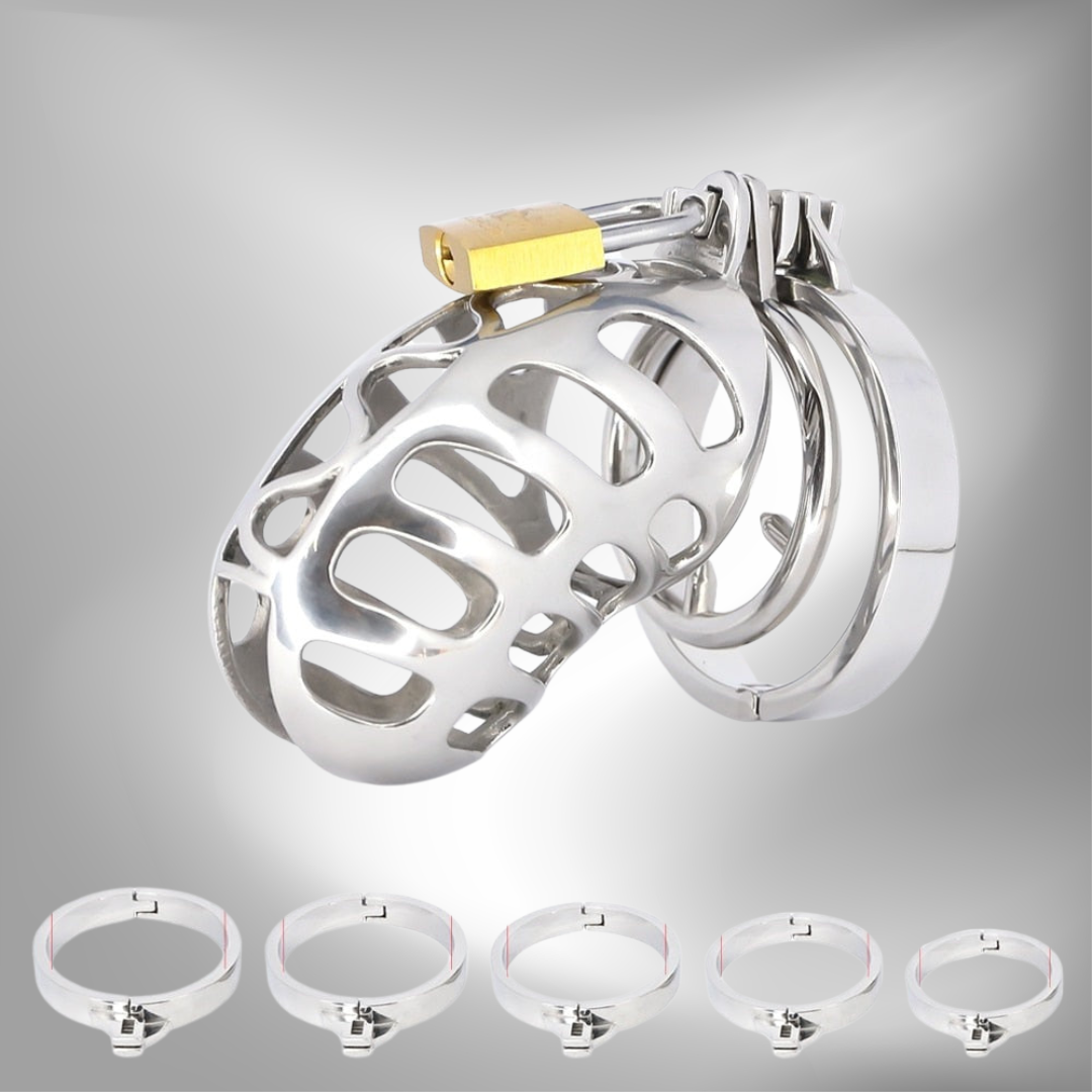 Metal Cock Cage with Spiked Penis Ring - Chastity Cage For Men InvertedChastity Metal Cock Cage with Spiked Penis Ring - Chastity Cage For Men InvertedChastity