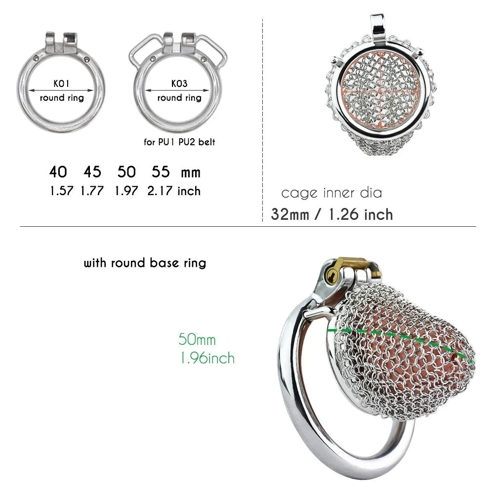 Zachte kleine metalen Peniskooi voor mannen holle mesh penishuls - 50 mm