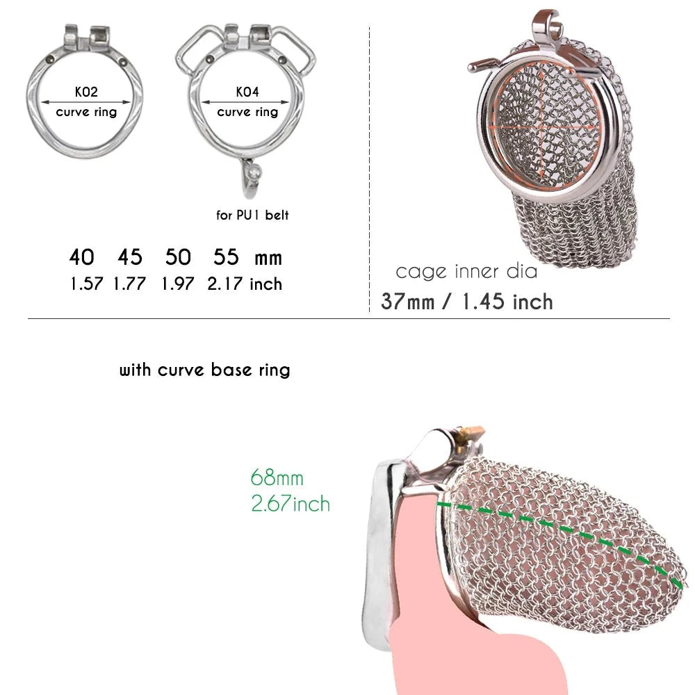 Soft Metal Chastity Cage for Men Hollow Mesh Penis Sleeve - 68mm