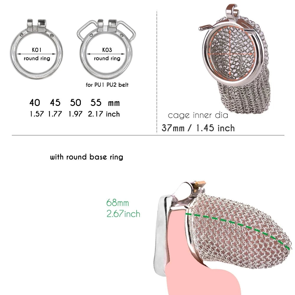 Soft Metal Chastity Cage for Men Hollow Mesh Penis Sleeve - 68mm