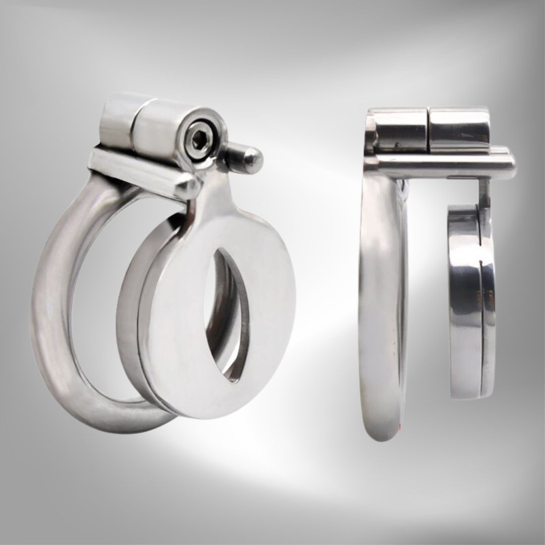 Sissy Flat Chastity Cage- Super Small Metal Cock Cage- AntiOff Penis Ring Urinary Hole