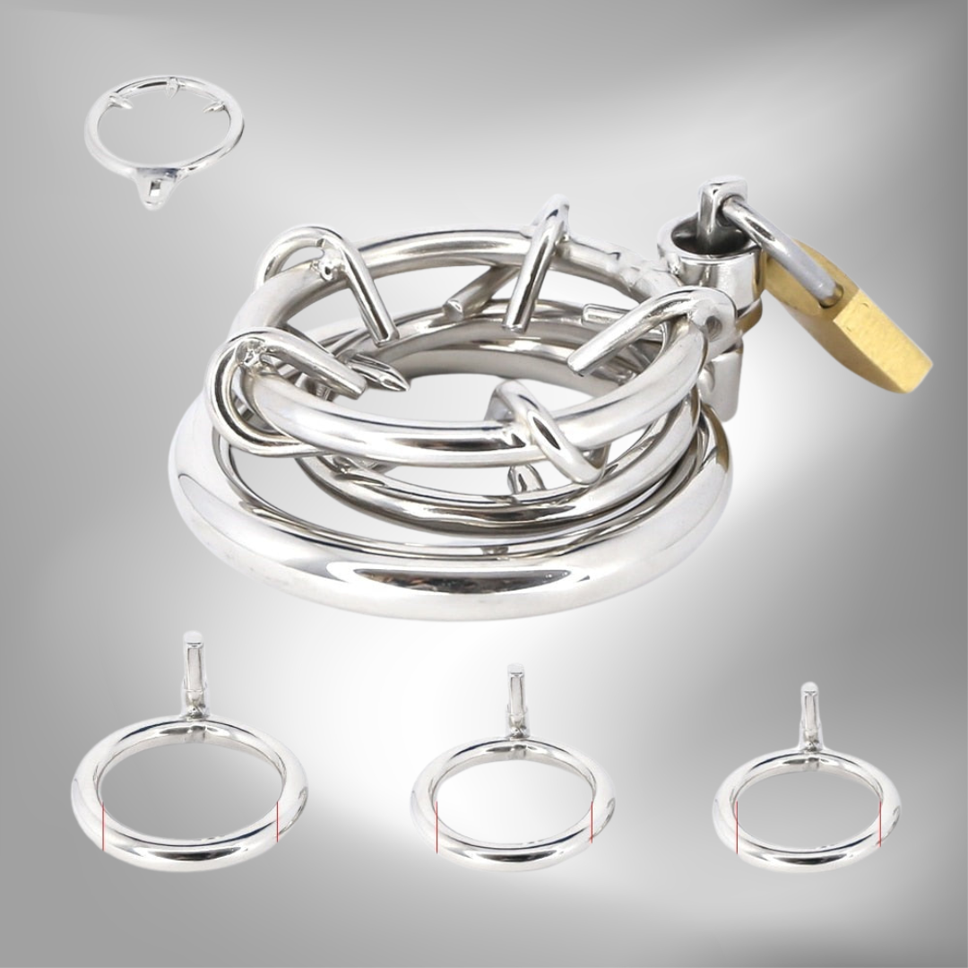 Spiked Chastity Cage For Men - Metal Flat Cock Cage Super Small