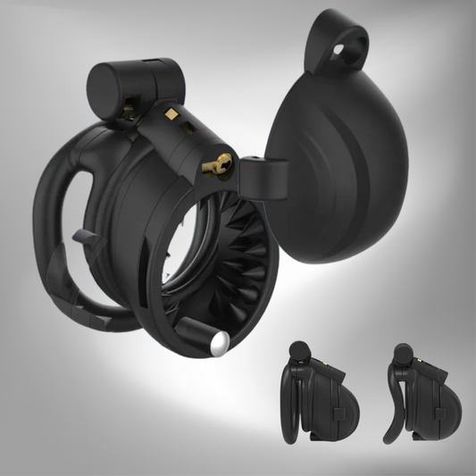 Double-Locked Black Resin Chastity Cage with Removable Cap and Spikes