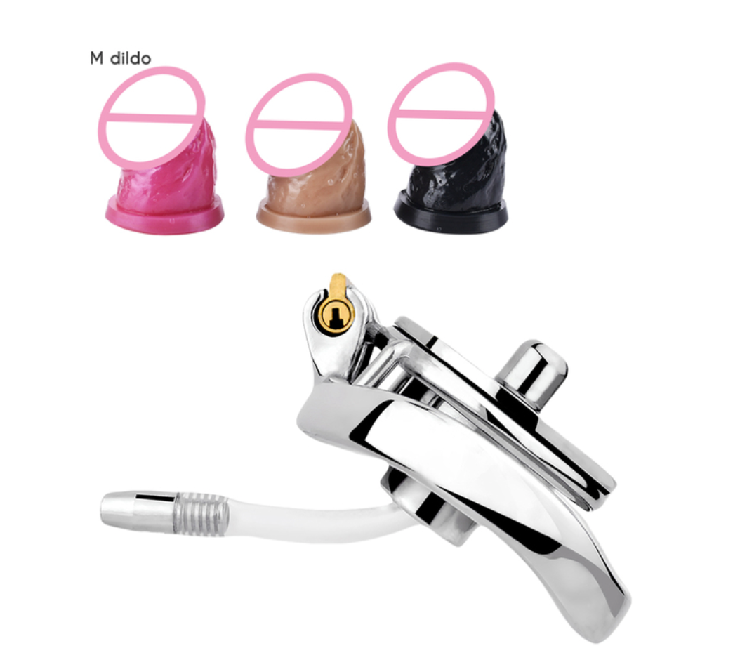 Inverted Chastity Cage with Dildo and Silicone Urethral Tube - InvertedChastity