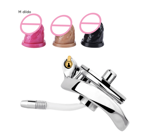 Inverted Chastity Cage with Dildo and Silicone Urethral Tube - InvertedChastity