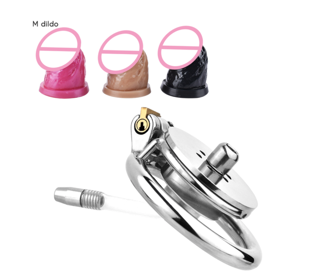 Inverted Chastity Cage with Dildo and Silicone Urethral Tube - InvertedChastity