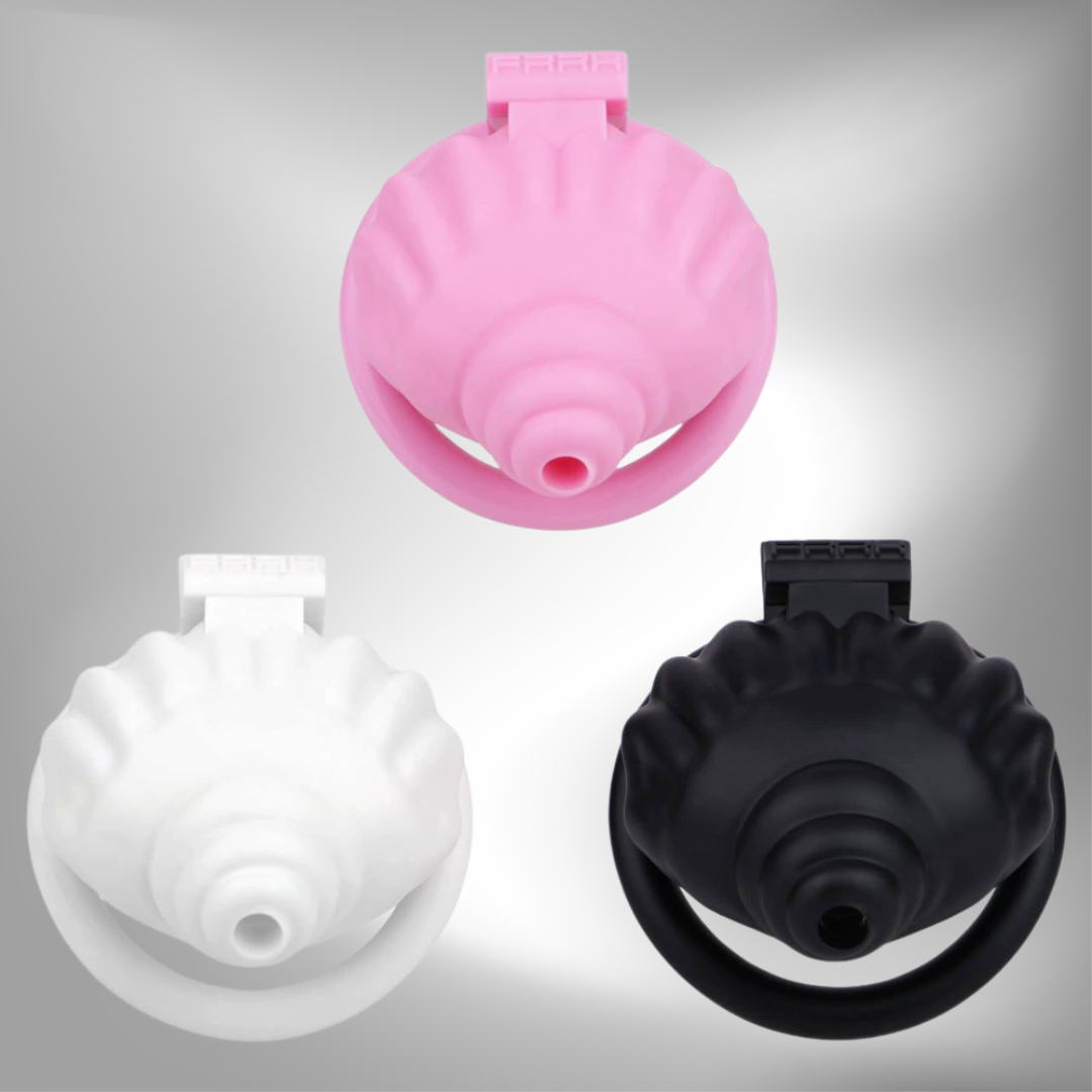 ABS Small Shell Chastity Cage Set with 4 Rings - Pink/Black/White