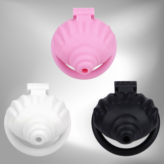 ABS Small Shell Chastity Cage Set with 4 Rings - Pink/Black/White