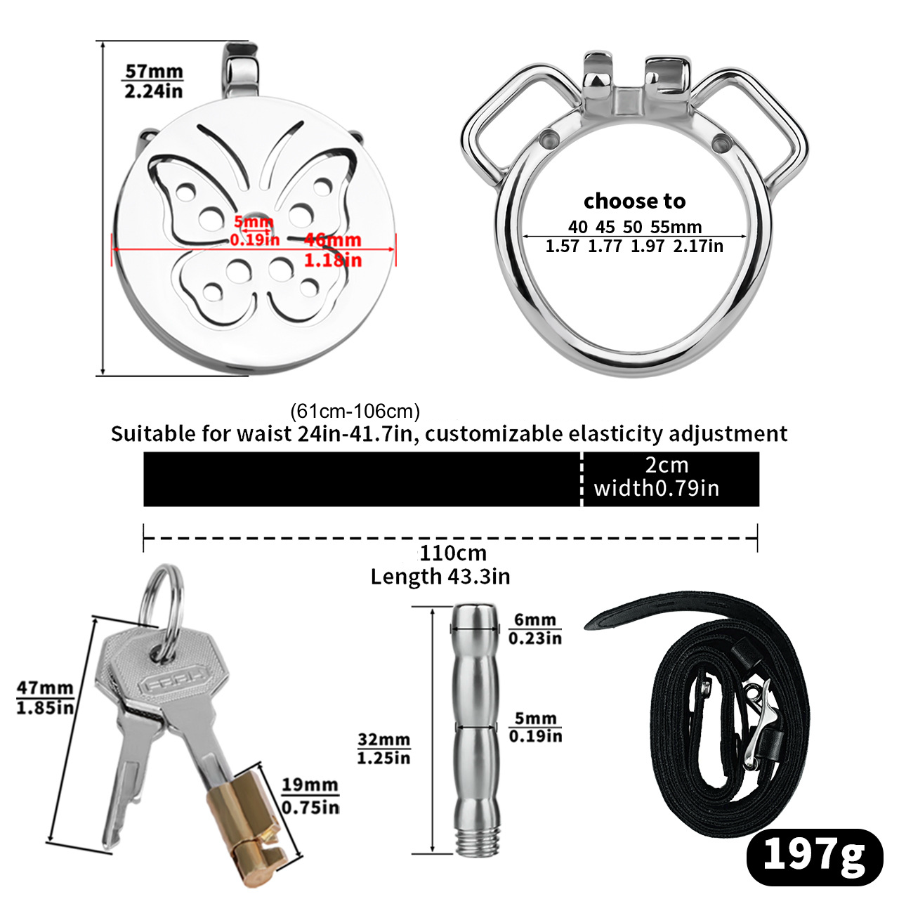 Chic Steel Butterfly Flat Chastity Cage for Sissy Training Urethral Cock Lock BDSM Toy for Men