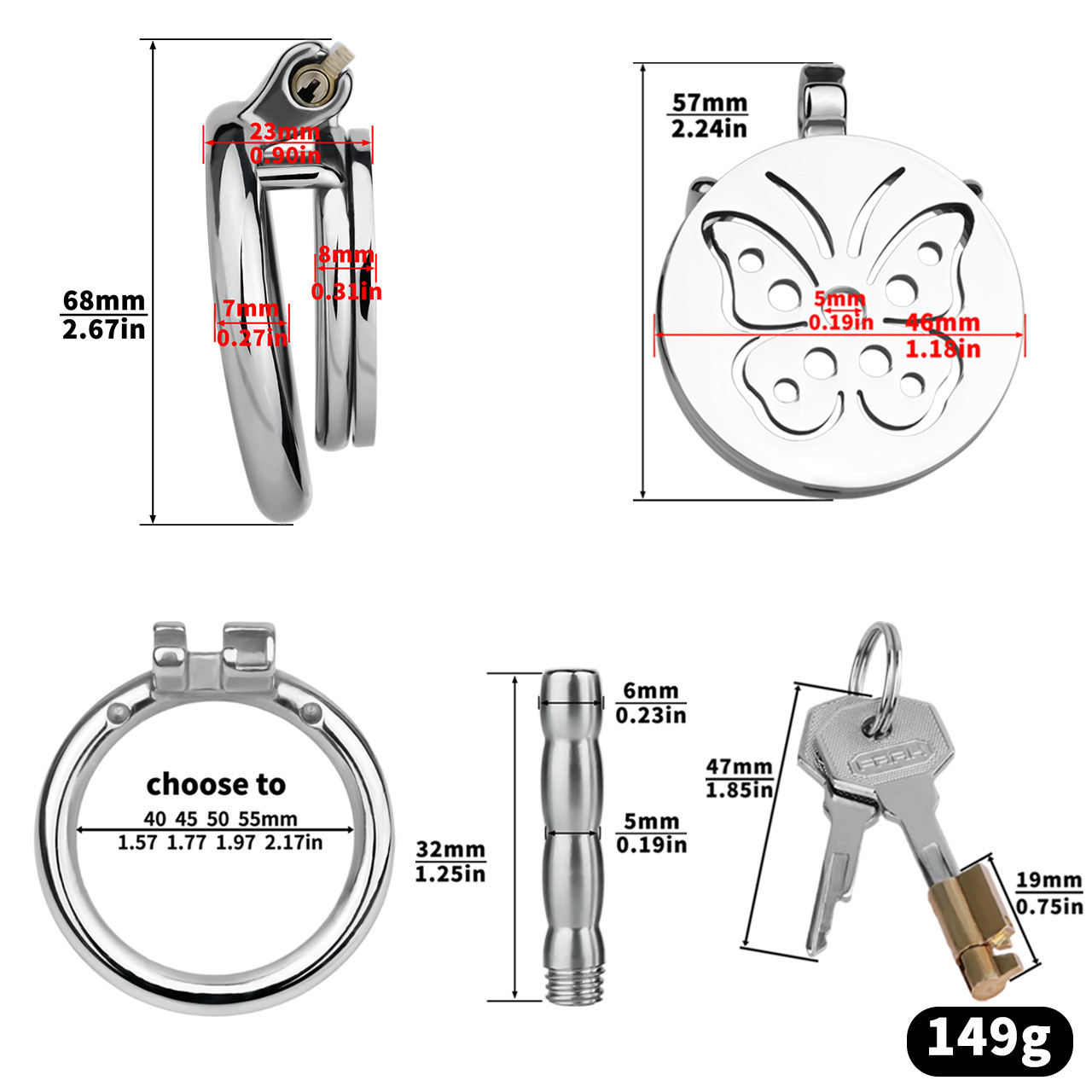 Chic Steel Butterfly Flat Chastity Cage for Sissy Training Urethral Cock Lock BDSM Toy for Men