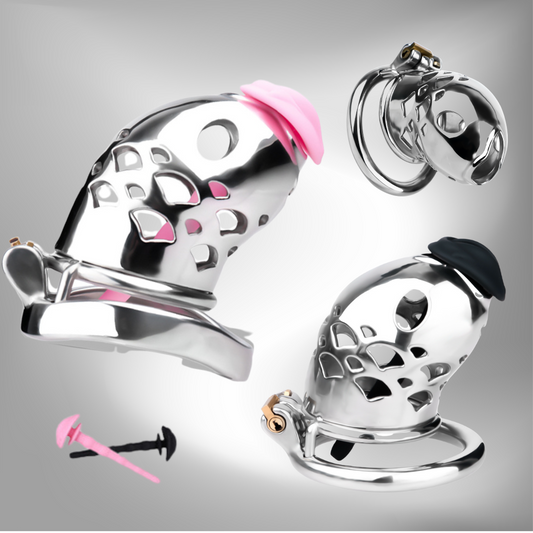 One-Piece Stainless Steel Goldfish Chastity Cage for Men