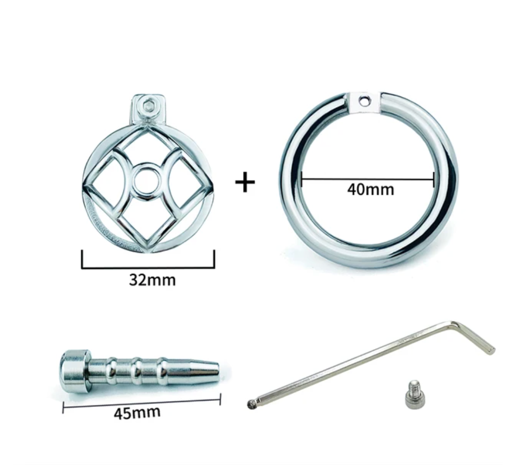 Stainless Steel Negative Chastity Cage with Removable Metal Urethral Tube