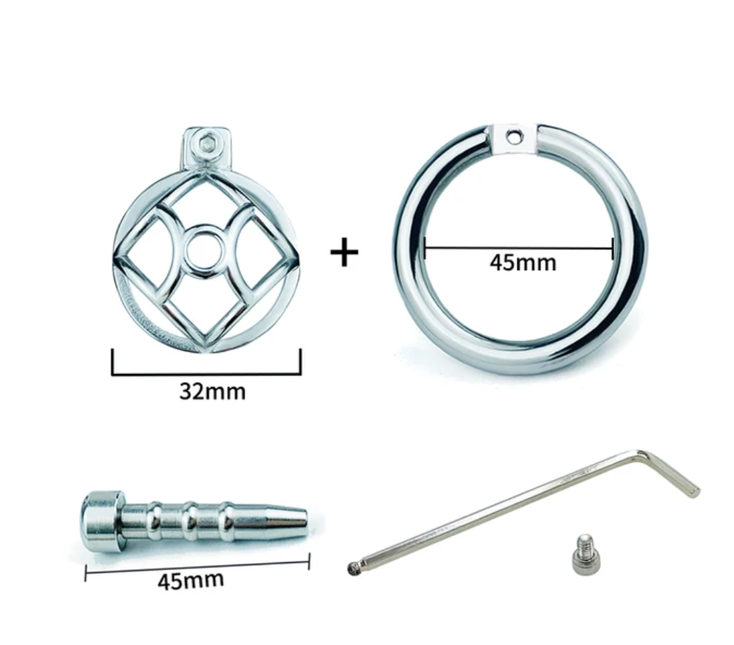 Stainless Steel Negative Chastity Cage with Removable Metal Urethral Tube