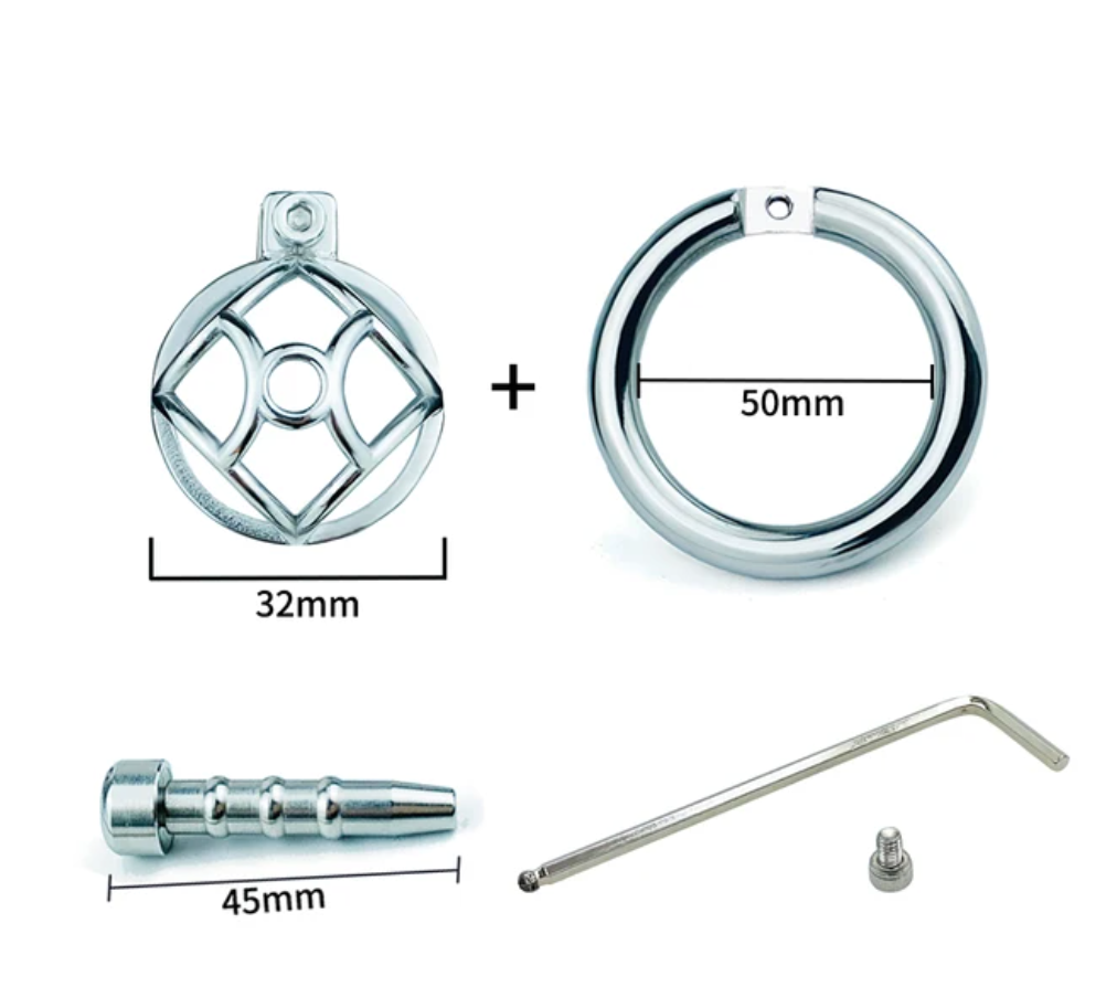 Stainless Steel Negative Chastity Cage with Removable Metal Urethral Tube