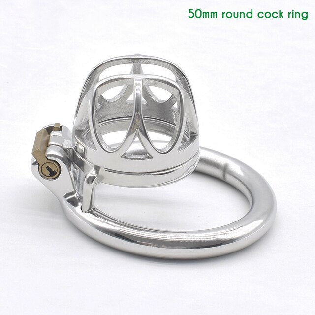 BDSM Metal Inverted Chastity Cock Cage with Lock Penis Rings