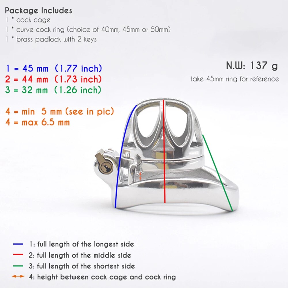 BDSM Metal Inverted Chastity Cock Cage with Lock Penis Rings
