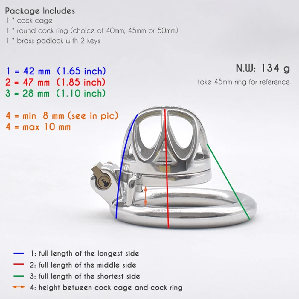 BDSM Metal Inverted Chastity Cock Cage with Lock Penis Rings