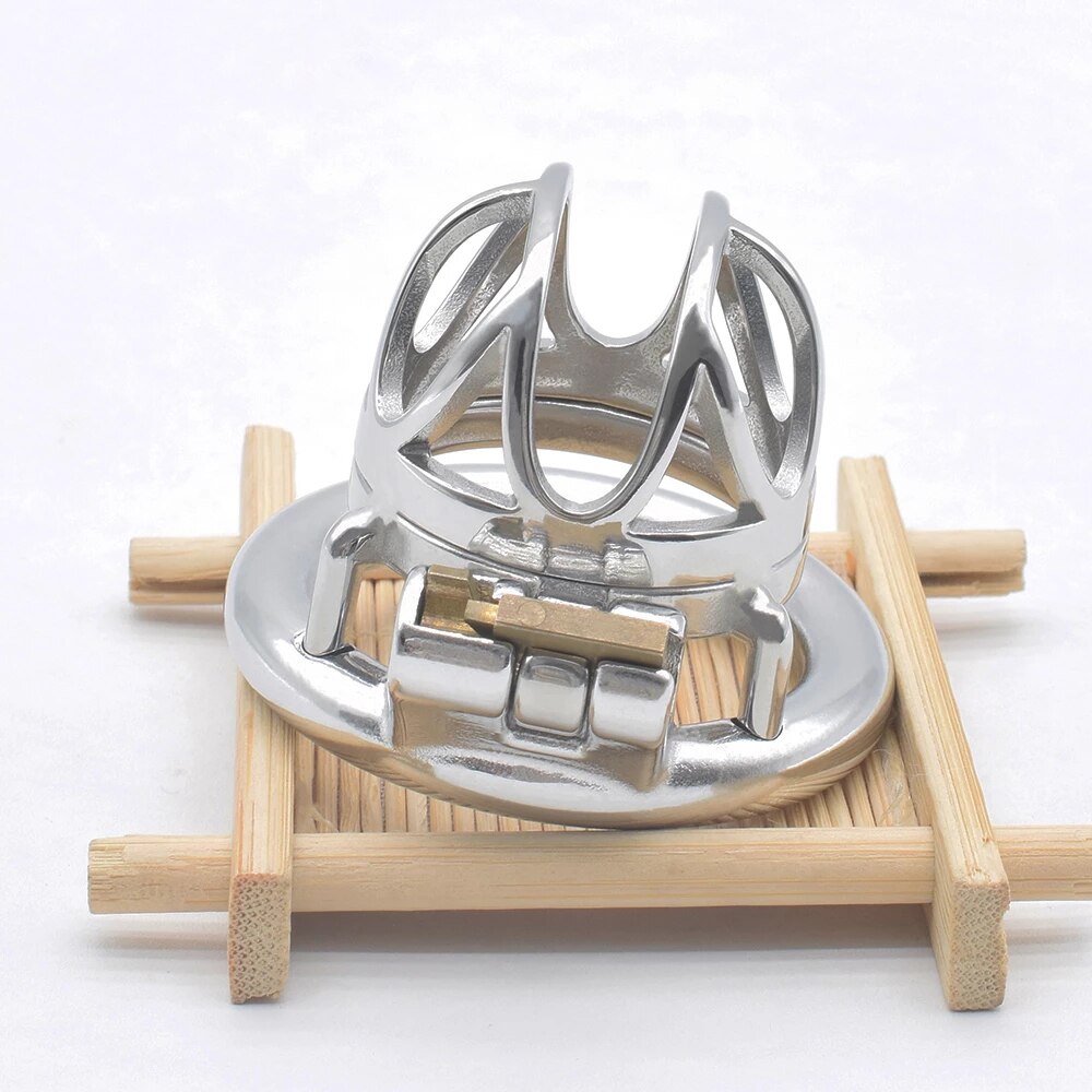 BDSM Metal Inverted Chastity Cock Cage with Lock Penis Rings