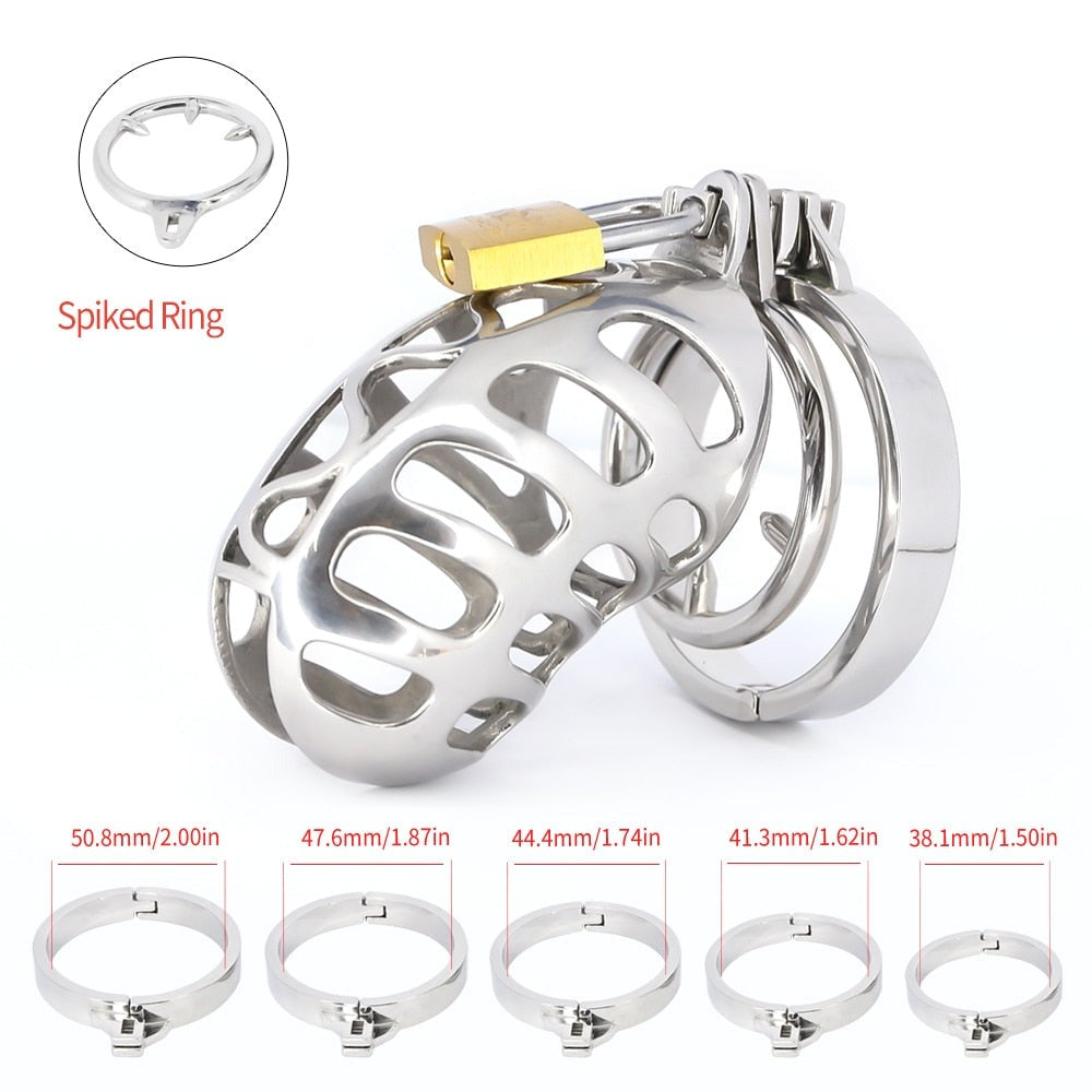 Metal Cock Cage with Spiked Penis Ring - Chastity Cage For Men