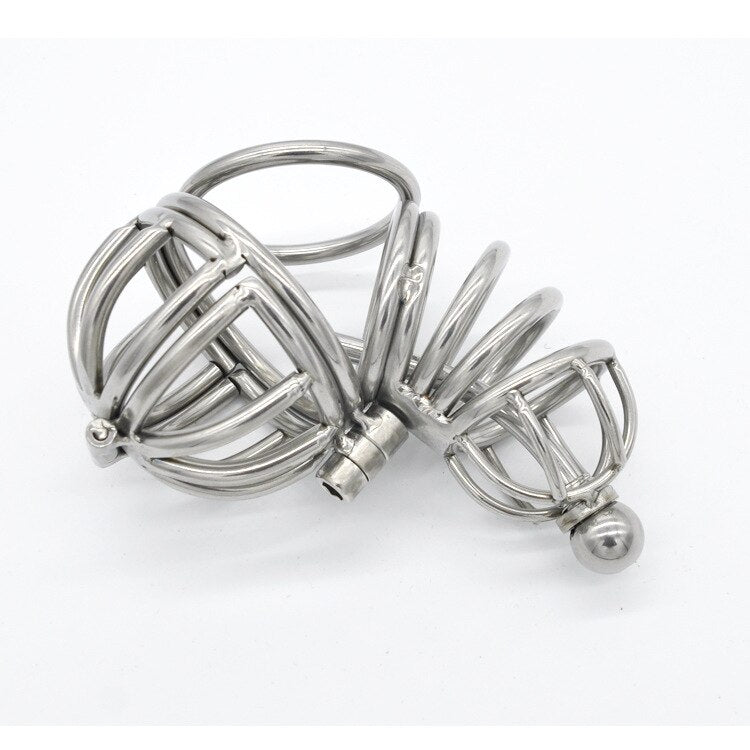 Metal Chastity Cage For Men - Hollow Cock Cage with Urethral Catheter Tube