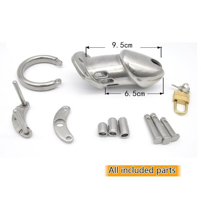 Male Chastity Device - Stainless Steel Chrome Plated Metal Cock Cage with Lock  metal penis sleeve chastity cage for men
