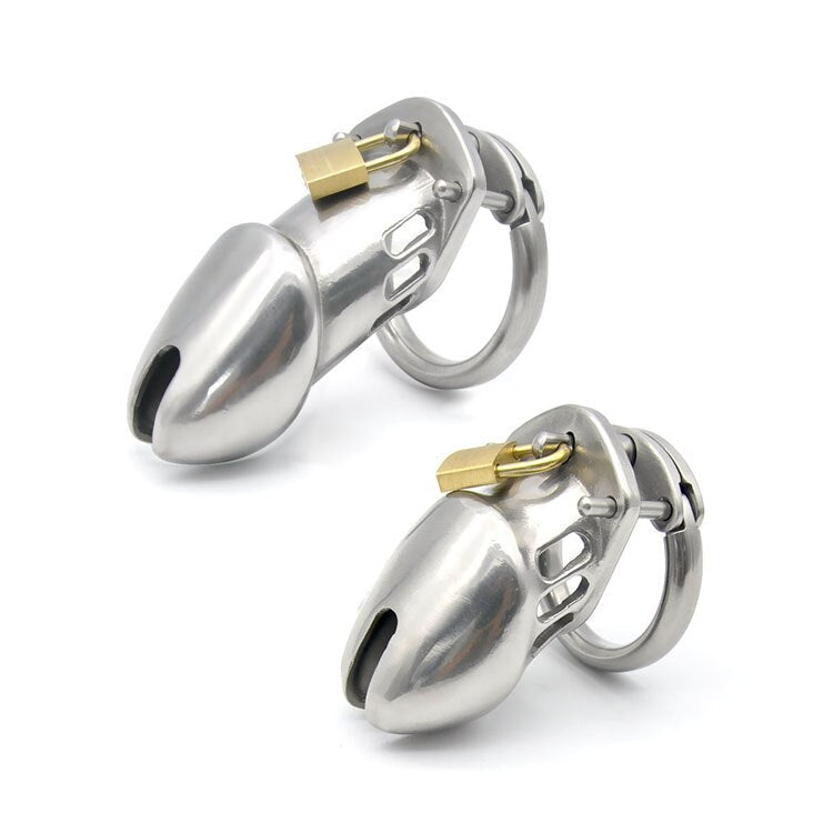 Male Chastity Device - Stainless Steel Chrome Plated Metal Cock Cage with Lock  metal penis sleeve chastity cage for men