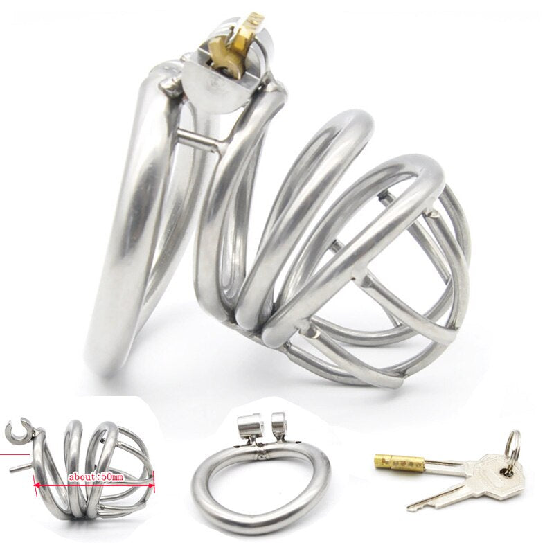 Metal Chastity Cage For Men with Invisible Lock Key - Stainless Steel Breathable Cock Cage