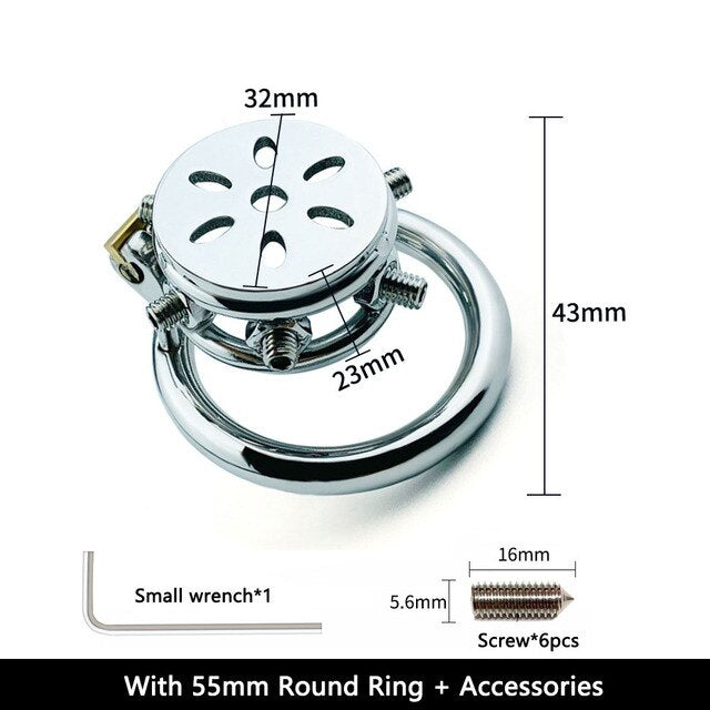 Spiked Flat Chastity Cage with Arc/ Round Ring and Screws - 304 Stainless Steel Cock cage For Men