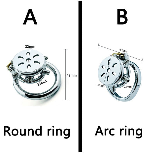 Spiked Flat Chastity Cage with Arc/ Round Ring and Screws - 304 Stainless Steel Cock cage For Men