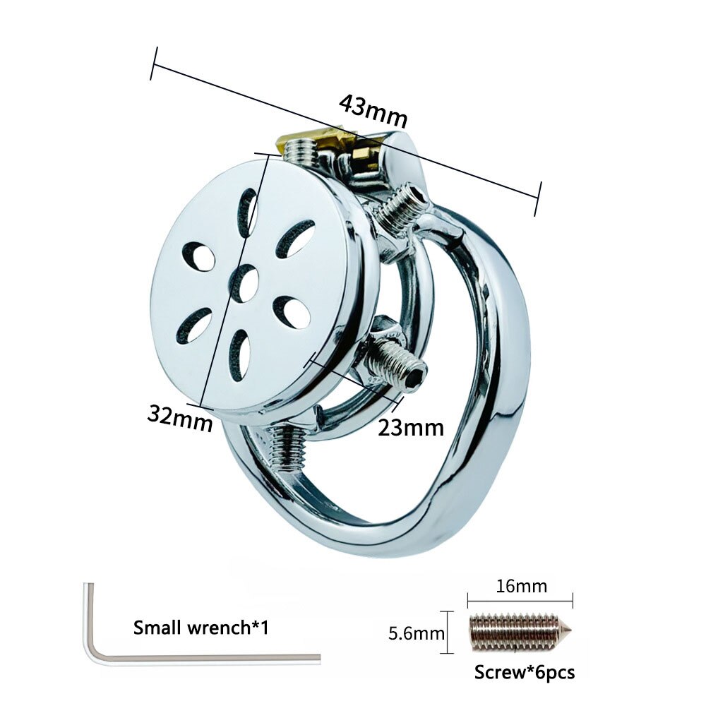 Spiked Flat Chastity Cage with Arc/ Round Ring and Screws - 304 Stainless Steel Cock cage For Men