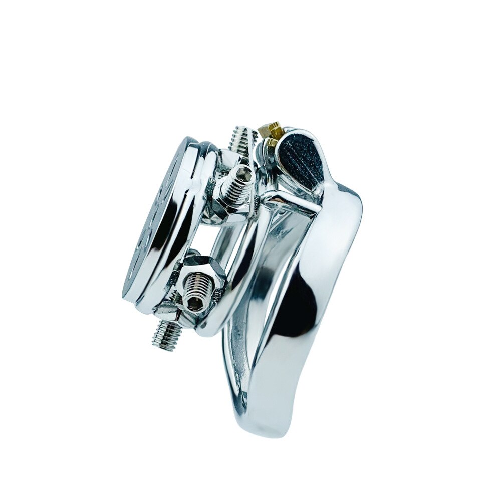 Spiked Flat Chastity Cage with Arc/ Round Ring and Screws - 304 Stainless Steel Cock cage For Men