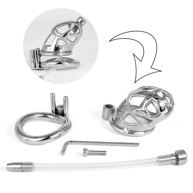 Metal Cobra Chastity Cage with Silicone Catheter 304 Stainless Steel Cock Cage