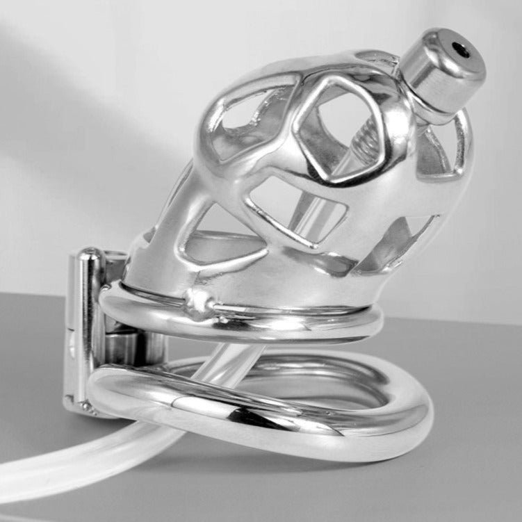 Metal Cobra Chastity Cage with Silicone Catheter 304 Stainless Steel Cock Cage
