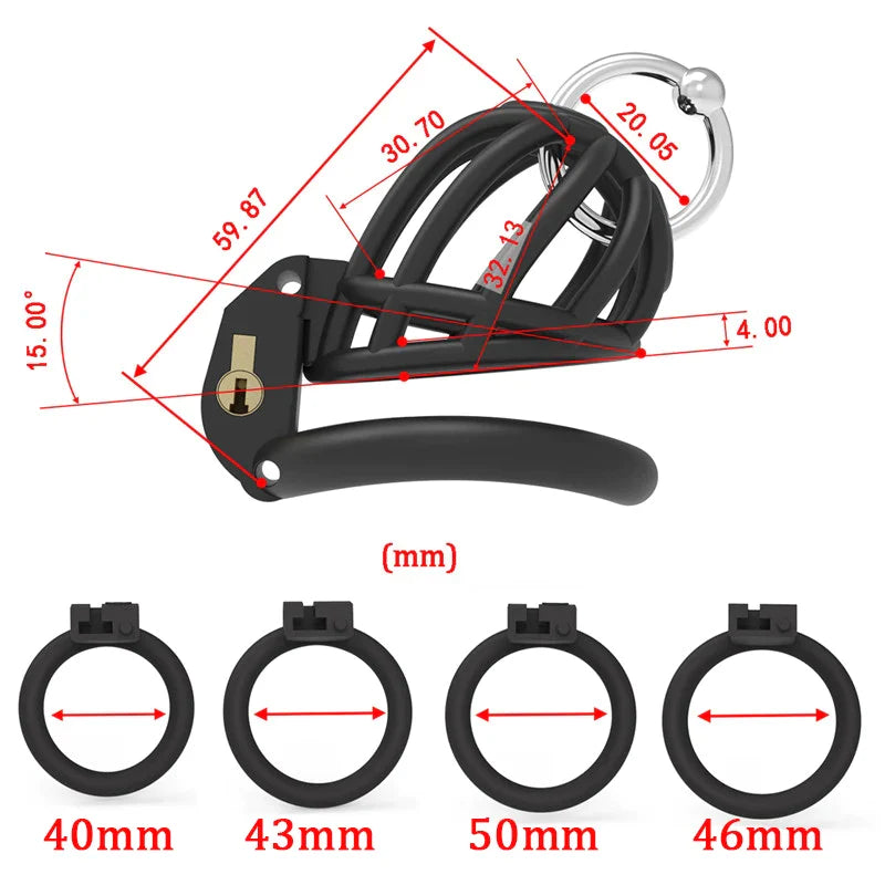 3D Printed PA Prince Albert Chastity Cage with 4 Rings