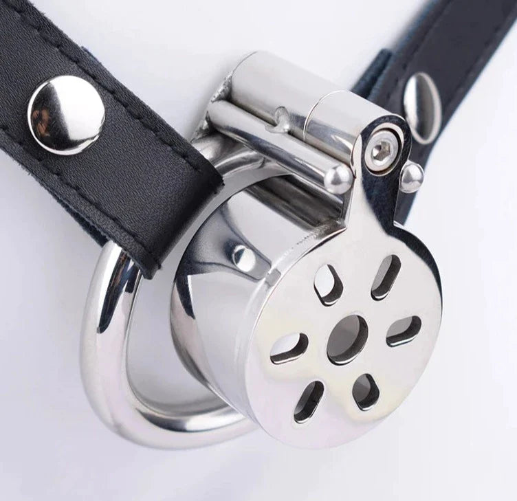 Small Flat Chastity Cage with Metal Catheter Urethral Sounding Tube